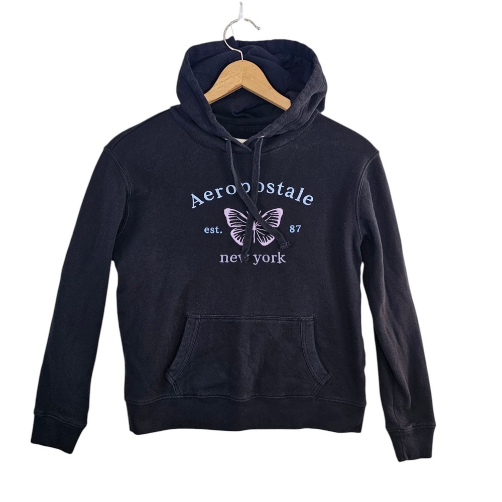 Aeropostale Embroidered New York Butterfly‎ 87 Women's Black Hoodie Size Medium